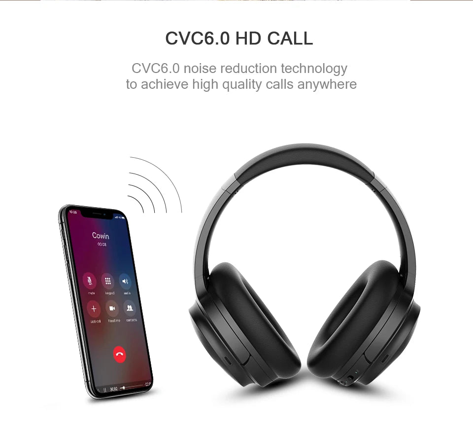 cowin SE7 Active Noise Cancelling Headphones Bluetooth Headphone Wireless Over Ear Headset with Microphone APTX HD ANC for Phone