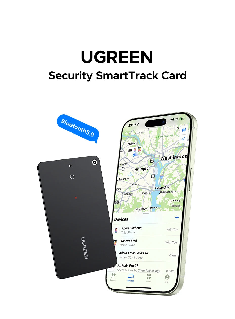 UGREEN Security SmartTrack Card Works with Apple Find My Wallet Bluetooth Tracker Phone Finder Water Resistant (iOS Only)